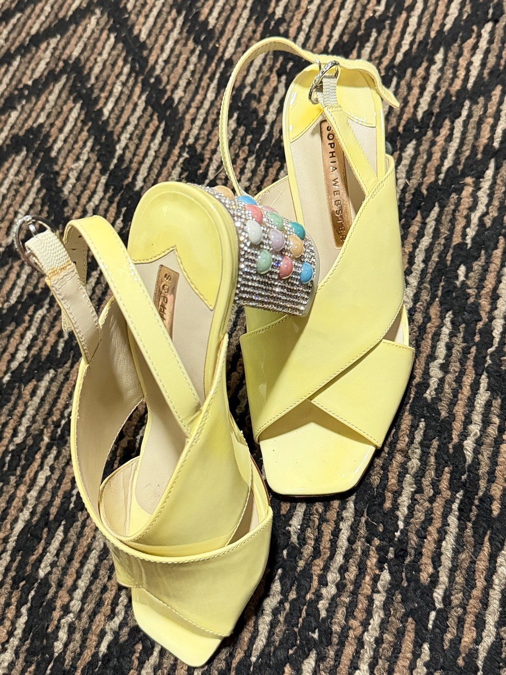 Sophia Webster Pastel-Beaded Block Heel Yellow Slingbacks